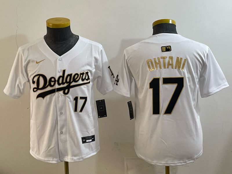 Youth 2026 Los Angeles Dodgers #17 Ohtani White Gold Game Nike MLB Jersey style 001->youth mlb jersey->Youth Jersey